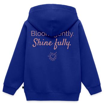 Blühe sanft - strahle kraftvoll - Kinder Premium Organic Zip Hoodie - Royalblau - Hinten - AI Model Kid Male (0cm)