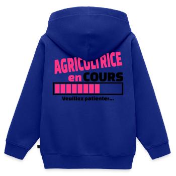 agricultrice en cours - Sweat Premium à capuche zippé enfant bio - bleu roi - Dos - AI Model Kid Male (0cm)