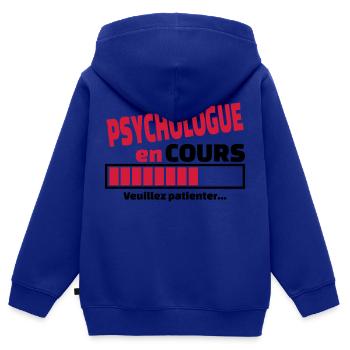 psychologue en cours - Sweat Premium à capuche zippé enfant bio - bleu roi - Dos - AI Model Kid Male (0cm)