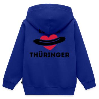 Réel Thuringe - Bratwurst amour - Sweat Premium à capuche zippé enfant bio - bleu roi - Dos - AI Model Kid Male (0cm)