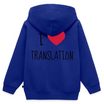 traducteur / traduction / traductrice / traduire - Sweat Premium à capuche zippé enfant bio - bleu roi - Dos - AI Model Kid Male (0cm)