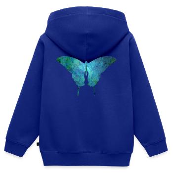 papillon - Sweat Premium à capuche zippé enfant bio - bleu roi - Dos - AI Model Kid Male (0cm)
