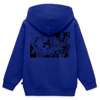 Dessin en noir et blanc - Sweat Premium à capuche zippé enfant bio - bleu roi - Dos - AI Model Kid Male (0cm)