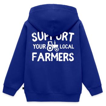 Soutenez vos agriculteurs locaux - Sweat Premium à capuche zippé enfant bio - bleu roi - Dos - AI Model Kid Male (0cm)