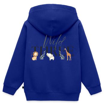 Wild One Safari troisième anniversaire trois anniversaire3 - Sweat Premium à capuche zippé enfant bio - bleu roi - Dos - AI Model Kid Male (0cm)