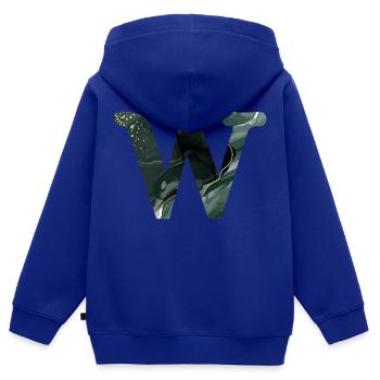 Lettre w marbré vert - Sweat Premium à capuche zippé enfant bio - bleu roi - Dos - AI Model Kid Male (0cm)