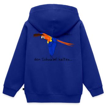 Papagei "einfach mal den Schnabel halten..." - Kinder Premium Organic Zip Hoodie - Royalblau - Hinten - AI Model Kid Male (0cm)