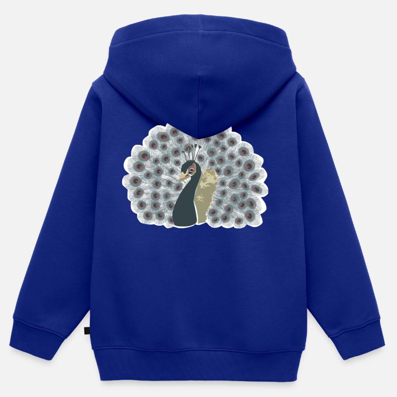 Paon avec roue - Sweat Premium à capuche zippé enfant bio - bleu roi