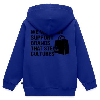 Nous ne soutiendrons pas les marques qui volent des cultures - Sweat Premium à capuche zippé enfant bio - bleu roi - Dos - AI Model Kid Male (0cm)