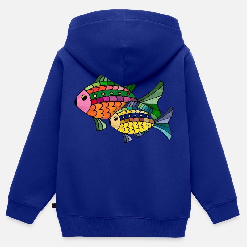 Poissons - Sweat Premium à capuche zippé enfant bio - bleu roi