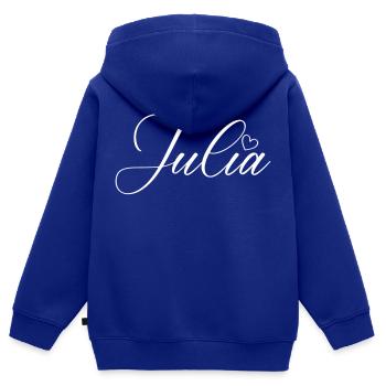 julia name - Kinder Premium Organic Zip Hoodie - Royalblau - Hinten - AI Model Kid Male (0cm)