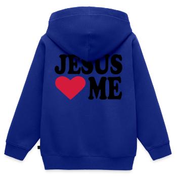 Jesus - Sweat Premium à capuche zippé enfant bio - bleu roi - Dos - AI Model Kid Male (0cm)