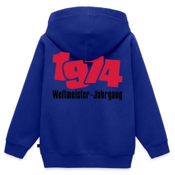 1974 champion du monde de cru, 2 couleurs - Sweat Premium à capuche zippé enfant bio - bleu roi - Dos - AI Model Kid Male (0cm)