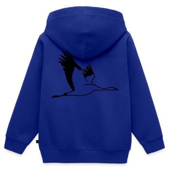 Kranich - Kinder Premium Organic Zip Hoodie - Royalblau - Hinten - AI Model Kid Male (0cm)