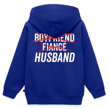 Copain Fiancé Mari - Sweat Premium à capuche zippé enfant bio - bleu roi - Dos - AI Model Kid Male (0cm)