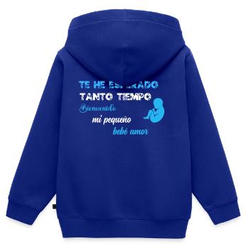 Je t'ai tant attendu BLU WE - Sweat Premium à capuche zippé enfant bio - bleu roi - Dos - AI Model Kid Male (0cm)