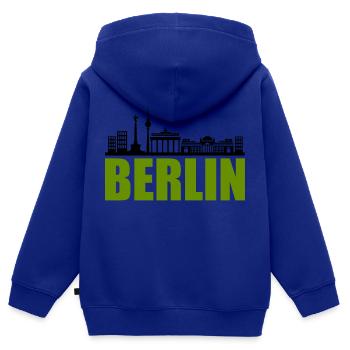 Horizon de Berlin - Sweat Premium à capuche zippé enfant bio - bleu roi - Dos - AI Model Kid Male (0cm)