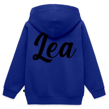 Nom Lea - Sweat Premium à capuche zippé enfant bio - bleu roi - Dos - AI Model Kid Male (0cm)