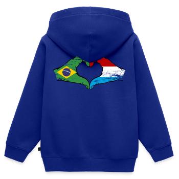 Brésil Luxembourg Drapeau Mains Coeur Forme Utilisé - Sweat Premium à capuche zippé enfant bio - bleu roi - Dos - AI Model Kid Male (0cm)