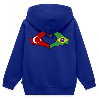 Türkei Brasilien Flagge Hände Herzform - Kinder Premium Organic Zip Hoodie - Royalblau - Hinten - AI Model Kid Male (0cm)
