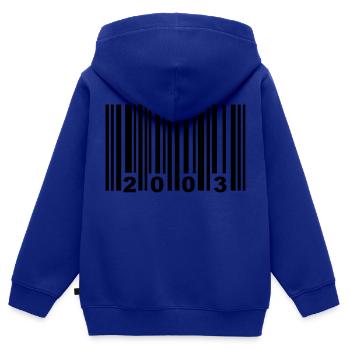 2003 - Kinder Premium Organic Zip Hoodie - Royalblau - Hinten - AI Model Kid Male (0cm)