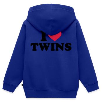 I love twins - Sweat Premium à capuche zippé enfant bio - bleu roi - Dos - AI Model Kid Male (0cm)
