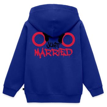 Juste mariés menottes commencés drôle - Sweat Premium à capuche zippé enfant bio - bleu roi - Dos - AI Model Kid Male (0cm)