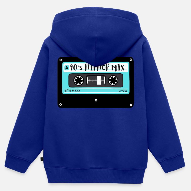 Cassette Hip Hop Mix 90's Design - Sweat Premium à capuche zippé enfant bio - bleu roi