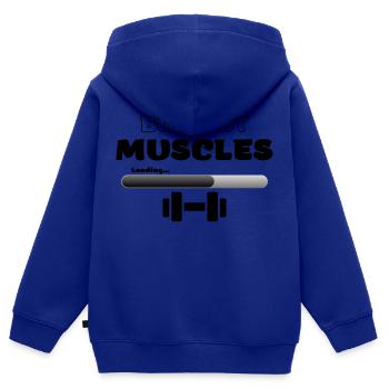 Bientot muscles - Sweat Premium à capuche zippé enfant bio - bleu roi - Dos - AI Model Kid Male (0cm)