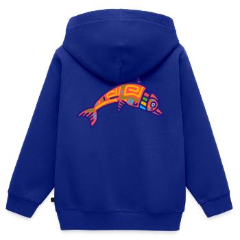 Culture inca, dauphin - Sweat Premium à capuche zippé enfant bio - bleu roi - Dos - AI Model Kid Male (0cm)