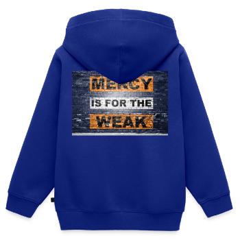 Barmherzigkeit ist für die Schwachen Spruch Schriftzug Graffiti auf - Kinder Premium Organic Zip Hoodie - Royalblau - Hinten - AI Model Kid Male (0cm)