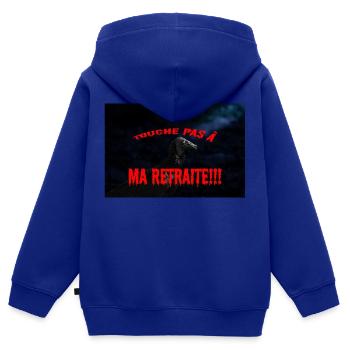 touche pas à ma retraite - Sweat Premium à capuche zippé enfant bio - bleu roi - Dos - AI Model Kid Male (0cm)