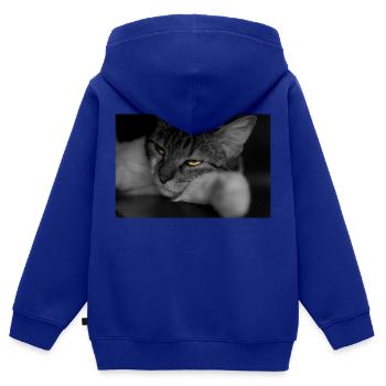 le chat au regard terrible - Sweat Premium à capuche zippé enfant bio - bleu roi - Dos - AI Model Kid Male (0cm)