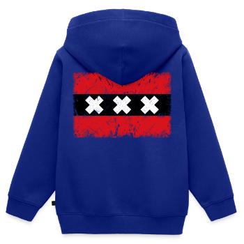 Amsterdam VINTAGE - Sweat Premium à capuche zippé enfant bio - bleu roi - Dos - AI Model Kid Male (0cm)