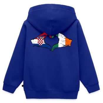 Croatie Irlande Drapeau Mains Coeur Forme Utilisé - Sweat Premium à capuche zippé enfant bio - bleu roi - Dos - AI Model Kid Male (0cm)