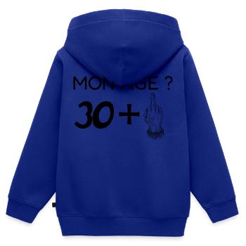 mon âge 31 - Sweat Premium à capuche zippé enfant bio - bleu roi - Dos - AI Model Kid Male (0cm)