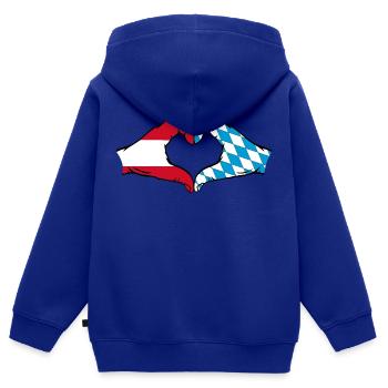 Autriche Bavière Drapeau Mains Coeur - Sweat Premium à capuche zippé enfant bio - bleu roi - Dos - AI Model Kid Male (0cm)