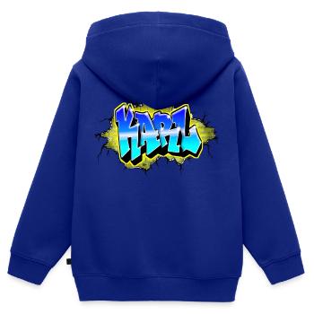 Graffiti KARL Wall Crack Ziegel Gelb - Kinder Premium Organic Zip Hoodie - Royalblau - Hinten - AI Model Kid Male (0cm)