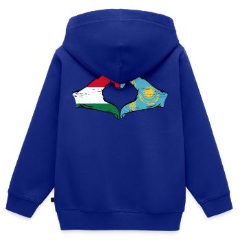 Hongrie Kazakhstan Drapeau Mains Coeur Forme Utilisé - Sweat Premium à capuche zippé enfant bio - bleu roi - Dos - AI Model Kid Male (0cm)