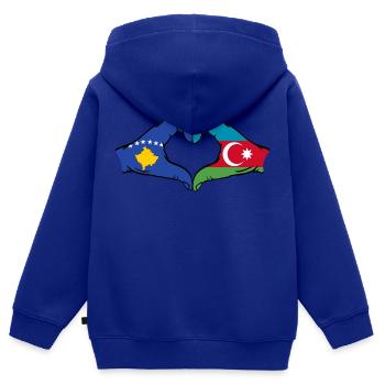 Kosovo Aserbaidschan Flagge Hände Herzform - Kinder Premium Organic Zip Hoodie - Royalblau - Hinten - AI Model Kid Male (0cm)