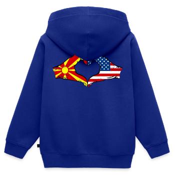 Mazedonien USA Flagge Hände Herzform used - Kinder Premium Organic Zip Hoodie - Royalblau - Hinten - AI Model Kid Male (0cm)