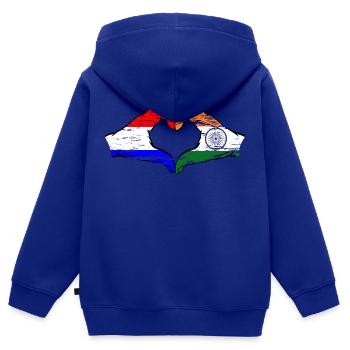 Hollande Inde Mains Forme Coeur Utilisé - Sweat Premium à capuche zippé enfant bio - bleu roi - Dos - AI Model Kid Male (0cm)