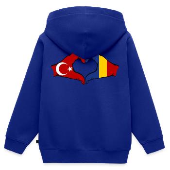 Turkey Romania Hands Heart Shape - Kids Premium Organic Zip-up Hoodie - royal blue - Back - AI Model Kid Male (0cm)