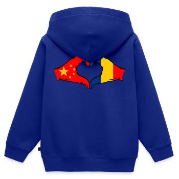 China Romania Flag Heart Shape - Kids Premium Organic Zip-up Hoodie - royal blue - Back - AI Model Kid Male (0cm)