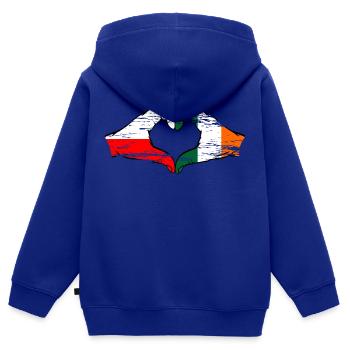 Pologne Irlande drapeau coeur utilisé - Sweat Premium à capuche zippé enfant bio - bleu roi - Dos - AI Model Kid Male (0cm)