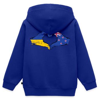 Ukraine Neuseeland Flagge Hände Herzform used - Kinder Premium Organic Zip Hoodie - Royalblau - Hinten - AI Model Kid Male (0cm)