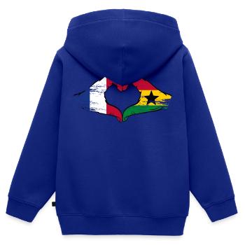 Drapeau de la France Ghana mains forme de coeur utilisé - Sweat Premium à capuche zippé enfant bio - bleu roi - Dos - AI Model Kid Male (0cm)