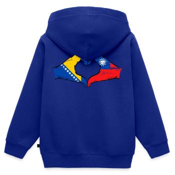 Bosnie Taiwan drapeau mains forme de coeur utilisé - Sweat Premium à capuche zippé enfant bio - bleu roi - Dos - AI Model Kid Male (0cm)