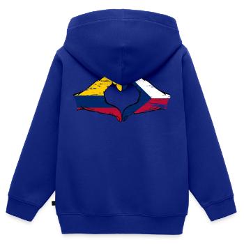 Colombie République tchèque drapeau mains forme de coeur utilisé - Sweat Premium à capuche zippé enfant bio - bleu roi - Dos - AI Model Kid Male (0cm)