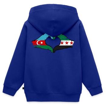 Aserbaidschan Syrien Flagge Hände Herzform used - Kinder Premium Organic Zip Hoodie - Royalblau - Hinten - AI Model Kid Male (0cm)